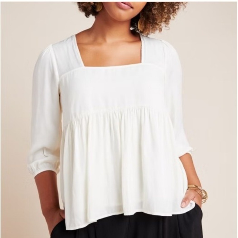 Dolan Left Coast Babydoll Blouse Cottagecore Romantic Square Neck Cream Small‎